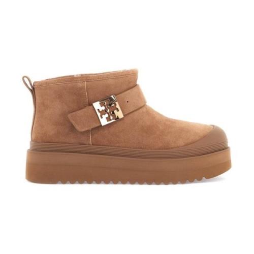 Suède Platform Enkellaarzen met Shearling Tory Burch , Brown , Dames