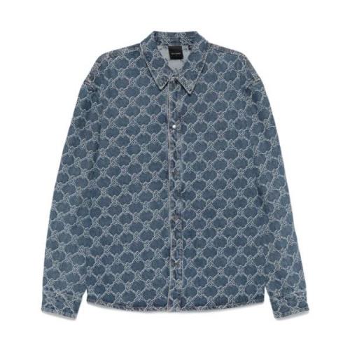 Blauwe Denim Jacquard Overhemd Daily Paper , Blue , Heren