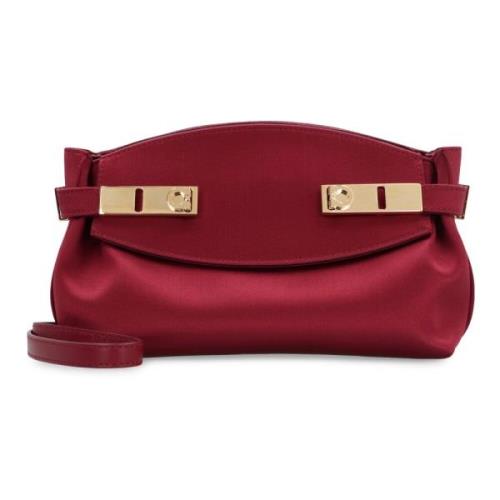 Satin Crossbody Tas met Gancini Gespen Salvatore Ferragamo , Red , Dam...