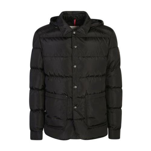 Zwarte gewatteerde jas met capuchon Moncler , Black , Heren