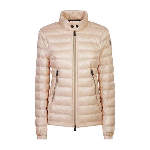 Gevoerde Beige Jas met Logoprint Moncler , Pink , Dames