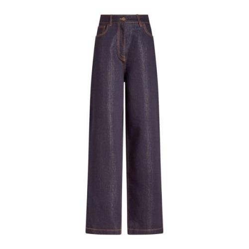 Lurex denim jeans met leren patch Etro , Blue , Dames