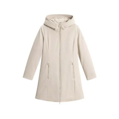 Tech Softshell Duck Down Hooded Coat Woolrich , Beige , Dames