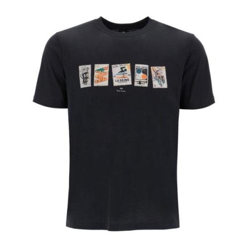 Stempelprint Katoenen T-shirt PS By Paul Smith , Black , Heren