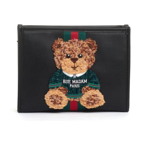 Zwarte Teddy Clutch Tas Rue Madam , Black , Dames