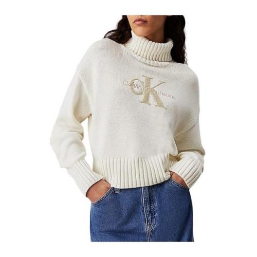 Chenille Monologo Sweater in Wit Calvin Klein , White , Dames