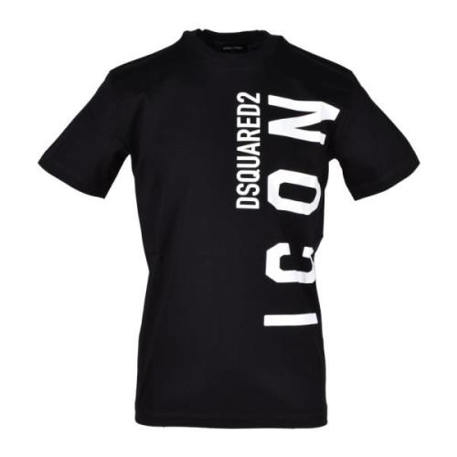 Zwart Print T-shirt Mannen Lente/Zomer Dsquared2 , Black , Heren