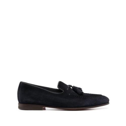 Blauwe Leren Loafer Platte Schoenen Santoni , Blue , Heren