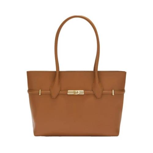 Bruine leren Shopper met Interlocking Hardware Furla , Brown , Dames