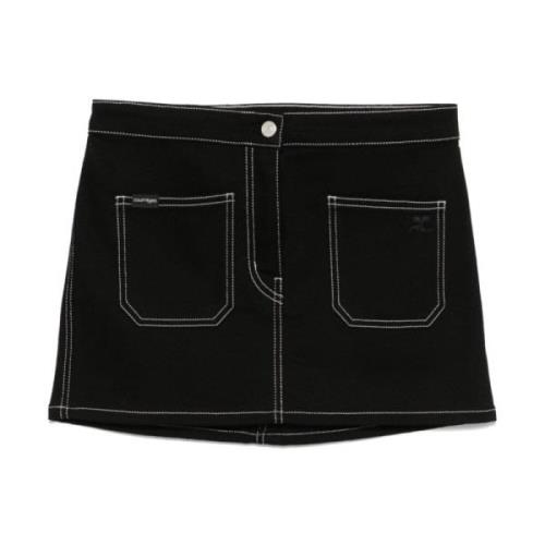 Denim Rok Zwart Contraststiksels Logo Courrèges , Black , Dames