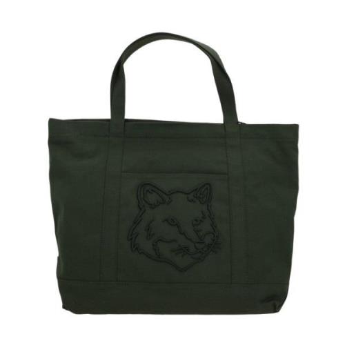 Canvas Tote Tas met Fox Borduurwerk Maison Kitsuné , Green , Heren