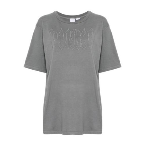 Grijze Jersey Geborduurd Logo T-shirt Pinko , Gray , Dames