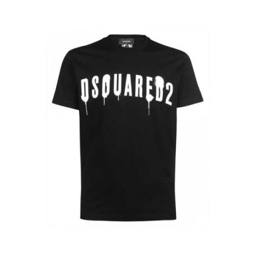 Zwart Linnen T-shirt Gemaakt in Italië Dsquared2 , Black , Heren