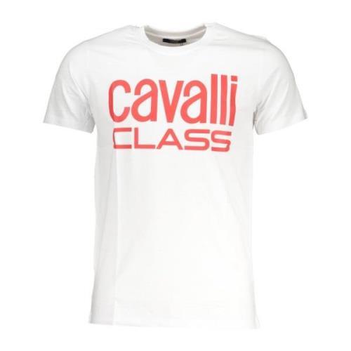 Witte T-shirt met korte mouwen en logo Cavalli Class , White , Heren