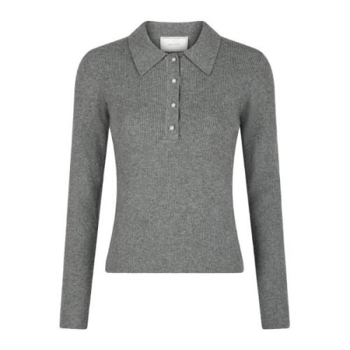 Donkergrijze Gebreide Trui met Parelknopen Neo Noir , Gray , Dames