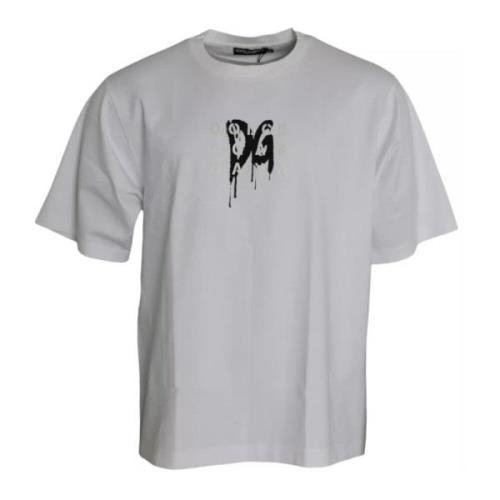 Wit Logo Korte Mouw T-shirt Dolce & Gabbana , White , Heren