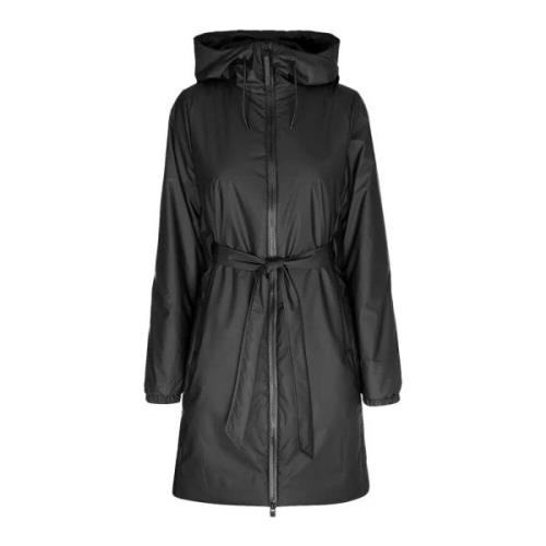 Lange Geïsoleerde Curve Jas in Zwart Rains , Black , Dames