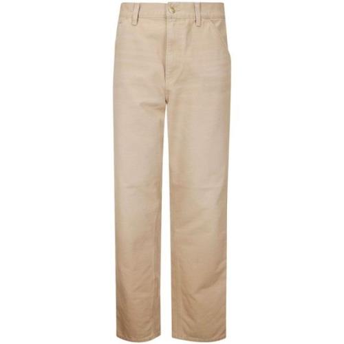 Biologisch Katoen Beige Broek Rechte Snit Carhartt Wip , Beige , Heren