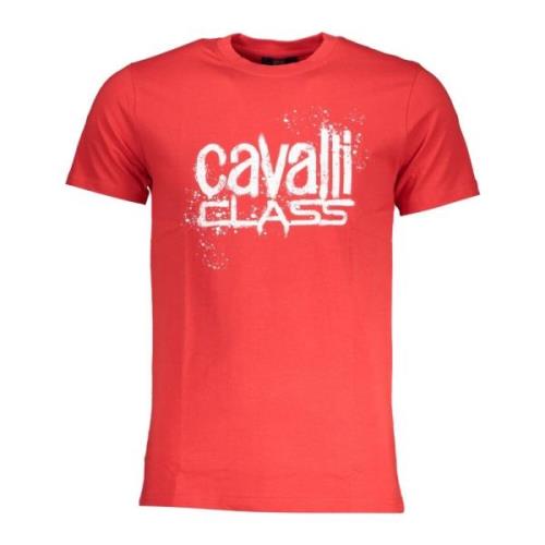 Rode Heren T-shirt Korte Mouwen Logo Print Cavalli Class , Red , Heren