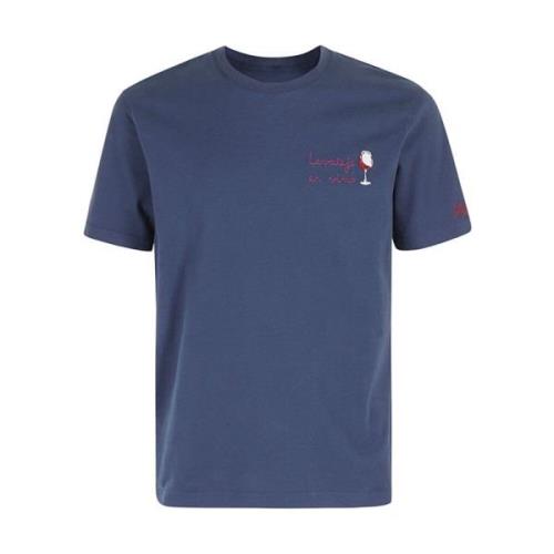 Blauw Katoen Logo Geborduurd T-shirt MC2 Saint Barth , Blue , Heren