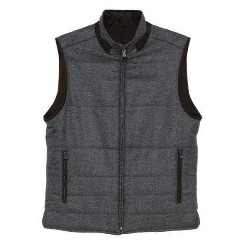 Wollen Twill Reversible Gilet met Zakken Corneliani , Gray , Heren