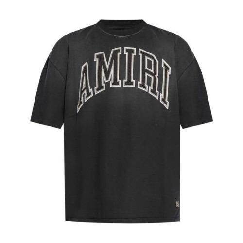 Zwarte Katoenen T-shirt met Logopatch Amiri , Black , Heren