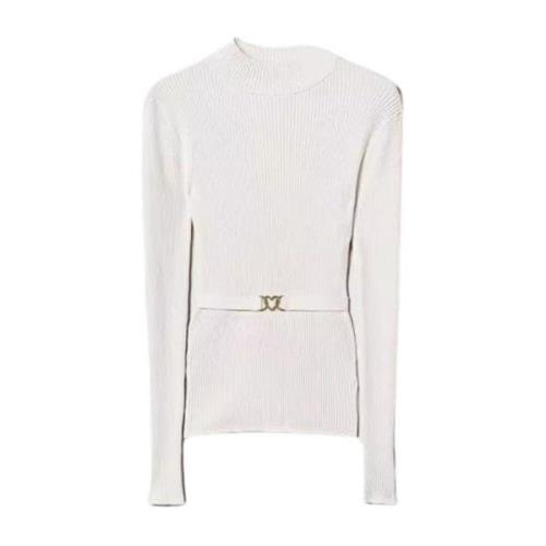 Ivory Sweaters met Lupetto Kraag Twinset , Beige , Dames