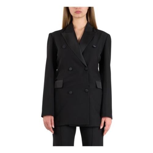 Dubbelbreasted blazer met glanzende revers Actualee , Black , Dames