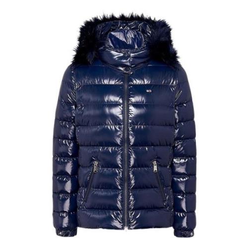 Blauwe Waterafstotende Bontkraagjas Tommy Hilfiger , Blue , Dames