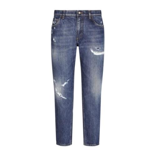 Blauwe Distressed Straight-Leg Denim Jeans Dolce & Gabbana , Blue , He...