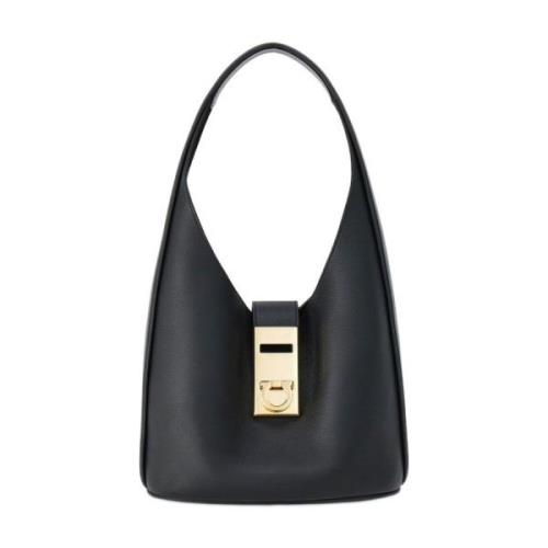 Zwarte Leren Gancini Gesp Tas Salvatore Ferragamo , Black , Dames