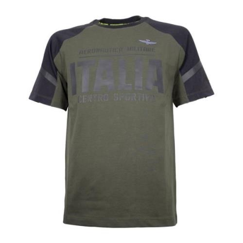 Groen Sport T-shirt met Technische Details Aeronautica Militare , Gree...