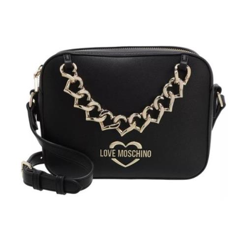 Zwarte PU Schoudertas met Kettingdetail Love Moschino , Black , Dames