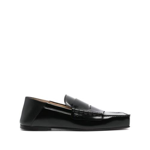 Zwarte Leren Instap Vierkante Neus Schoenen Jacquemus , Black , Dames