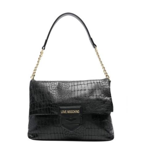 Elegante Croco Schoudertas Zwart Love Moschino , Black , Dames