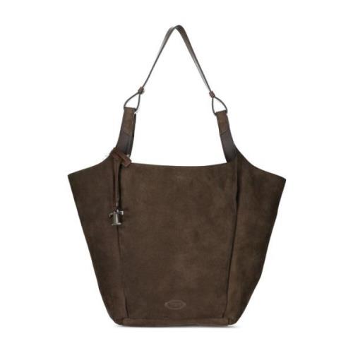 Fluwelen Leren Trapeziumtas Tod's , Brown , Dames