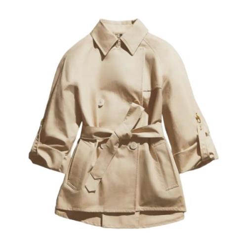 Korte dubbelrijige katoenen trenchcoat Fay , Beige , Dames