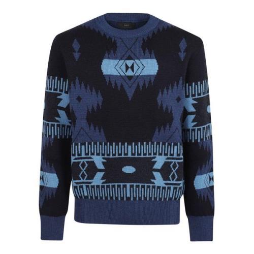 Midnight Blue Jacquard Sweater Alanui , Multicolor , Heren