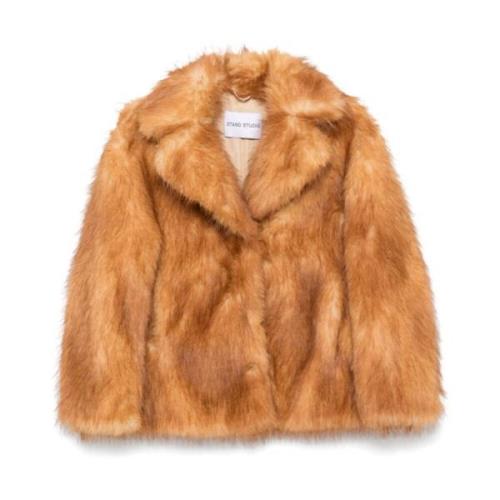 Faux-Fur Bruine Jas Brede Revers Stand Studio , Brown , Dames