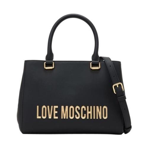 Trendy Zwarte Handtas met Magnetische Sluiting Love Moschino , Black ,...