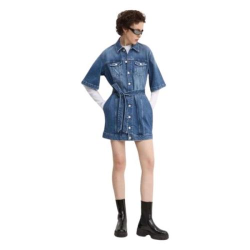 Denim Jurk met Klokmouwen Tommy Hilfiger , Blue , Dames