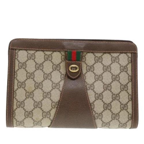 Pre-owned Leather clutches Gucci Vintage , Beige , Dames