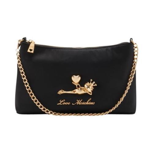 Satijnen Schoudertas in Zwart Love Moschino , Black , Dames