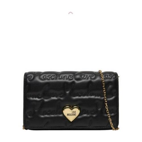 Zwarte schoudertas met gouden details Love Moschino , Black , Dames