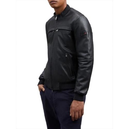 Zwarte Leren Bikerjas Modern Minimalistisch Peuterey , Black , Heren