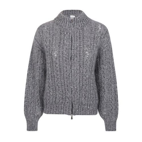 Kid Mohair Zijde Katoen Full Zip Sweater Eleventy , Gray , Dames