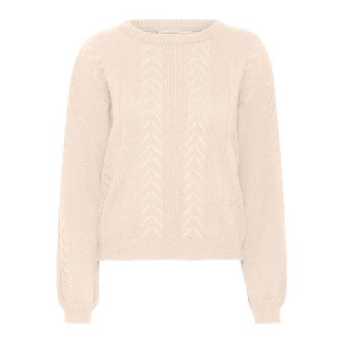 Feestelijke Gebreide Trui Haver Melange Cream , Beige , Dames