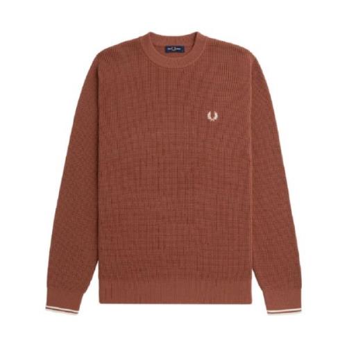 Bruine Trui Honingraat Textuur Laagjesstuk Fred Perry , Brown , Heren