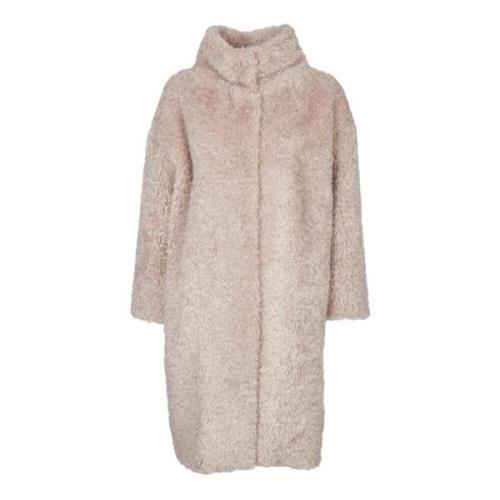 Teddy Fur Coat Bruin Aw24 Herno , Beige , Dames