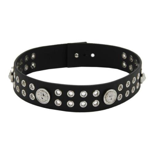 Studded Leren Armband Versace , Black , Heren